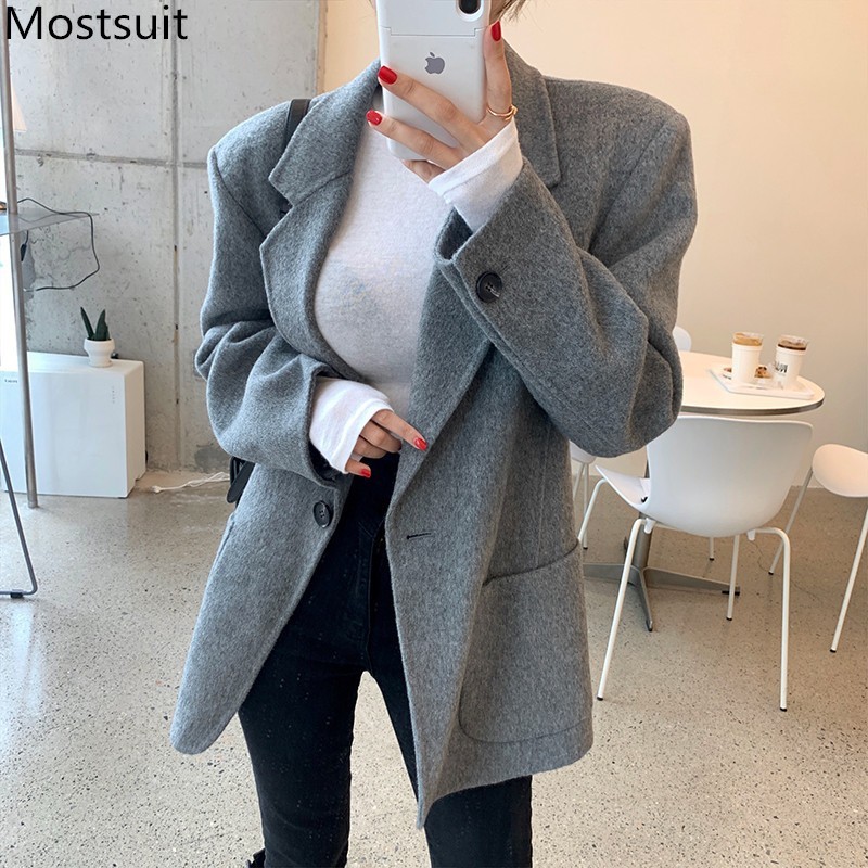 Korean Thicken Notched Collar Women Woolen Coats Winter Full Sleeve Single Button Warm Loose Fashion Blend Femme 210518, Apricot
Korean Thicken Notched Collar Women Woolen Coats Winter Full Sleeve Single Button Warm Loose Fashion Blend Femme 210518, Apricot