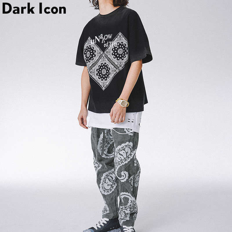 Geometric Bandana T-shirt Men Summer Short Sleeve Streetwear Men's Tshirts Tee Shirt for Man Male Top 210603