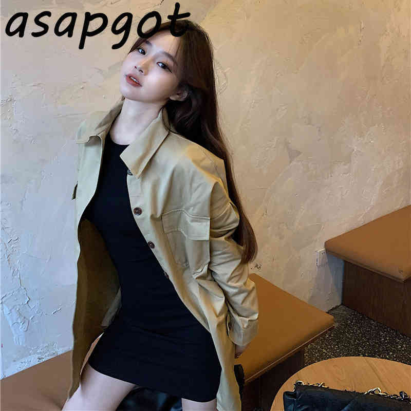 Retro Korean Chic Loose Full Sleeve Turn Down Collar Single Breasted Khaki Blouse Women with Belt Blusas Mujer Thin Jacket 210429