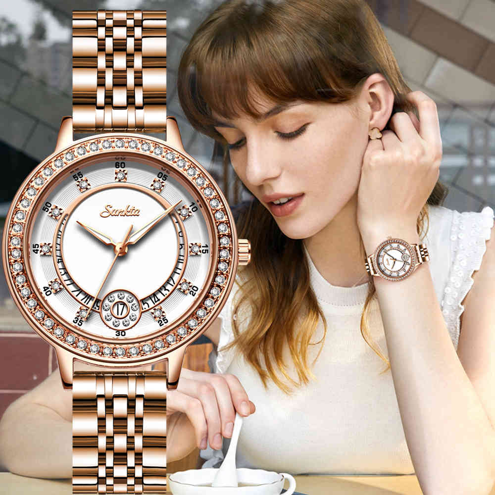 SUNKTA Women Watches Luxury Watch Womens Fashion Diamond Gold Ladies Watches Quartz Waterproof Wristwatch Relogio Feminino 210517, White
SUNKTA Women Watches Luxury Watch Womens Fashion Diamond Gold Ladies Watches Quartz Waterproof Wristwatch Relogio Feminino 210517, White