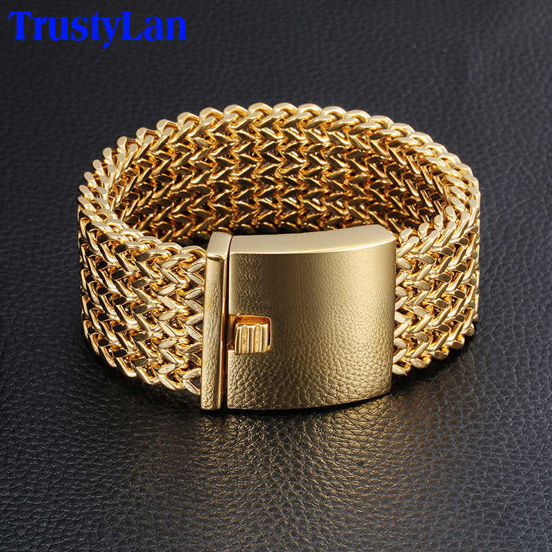 30MM Wide 21/22/23CM Length Men's Bracelet Never Fade Gold Color Thick Stainless Steel Bracelet Men Bangles Jewelry Armband Drop 210609
30MM Wide 21/22/23CM Length Men's Bracelet Never Fade Gold Color Thick Stainless Steel Bracelet Men Bangles Jewelry Armband Drop 210609