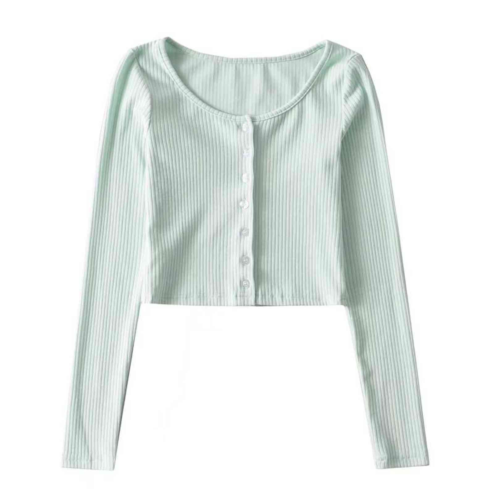 Korean knit sweaters women cropped cardigan sexy long sleeve crop sweater o neck button up sweater vintage ribbed cardigan green 211117