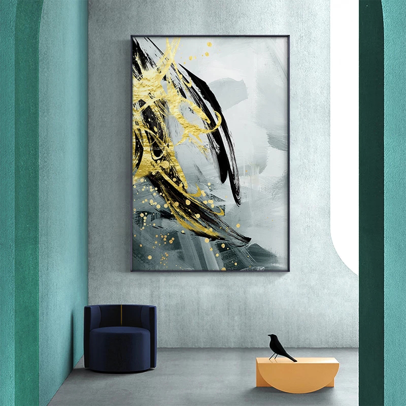 Scandinavian Flower Poster White Rose Canvas Print Modern Golden Green Painting Wall Art Picture for Living Room Interior Decor