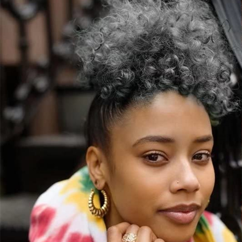 Afro Grey Ponytail Drawstring Extension Kinky Curly Fake Pony Tail Human Hair Updo Hairpieces Pineapple Ponytails With Clip for Women Girls (Gray)
Afro Grey Ponytail Drawstring Extension Kinky Curly Fake Pony Tail Human Hair Updo Hairpieces Pineapple Ponytails With Clip for Women Girls (Gray)