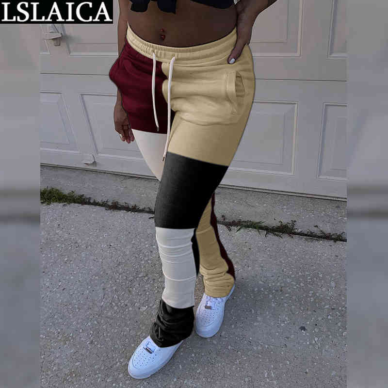 Trousers Women Patchwork Drawstring Plus Size Pants for Elastic Waist Fashion Arrival Casual Pantalones Para Mujer 210515