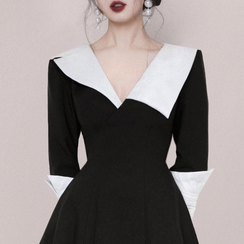Arrival Vintage Elegant Women Black Dresses Spring Autumn Long Sleeve Female A Line Ladies Mini Dress Vestido Da Festa 210520