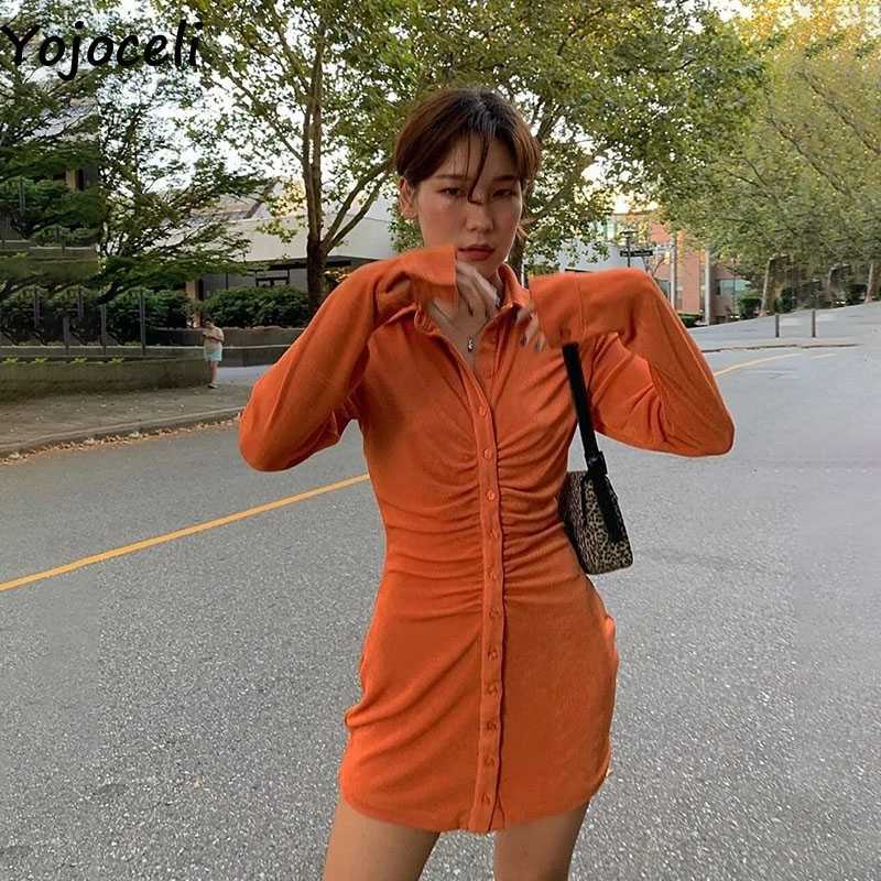 Yojoceli Sexy pleated velvet autumn dres Party club bodycon female Casual daily short shirt vestidos 210609