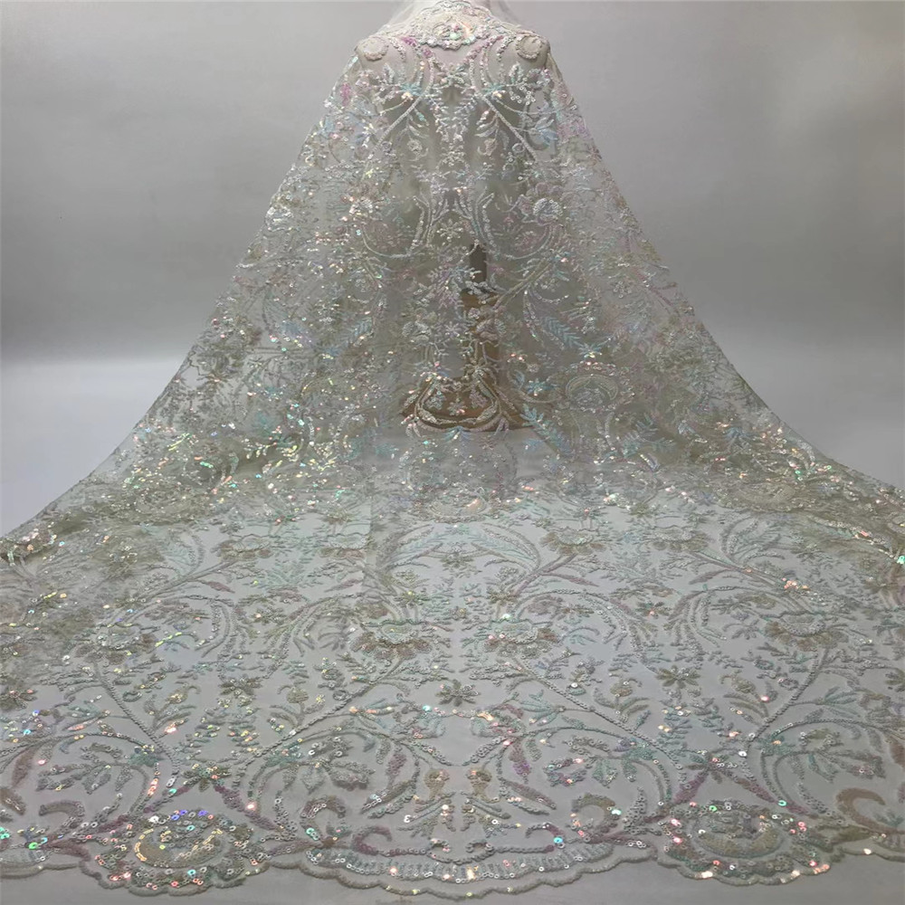 Nigerian Sequins Tulle Lace Fabric 2021 High Quality African French Sequence Mesh For Wedding Dress
Nigerian Sequins Tulle Lace Fabric 2021 High Quality African French Sequence Mesh For Wedding Dress