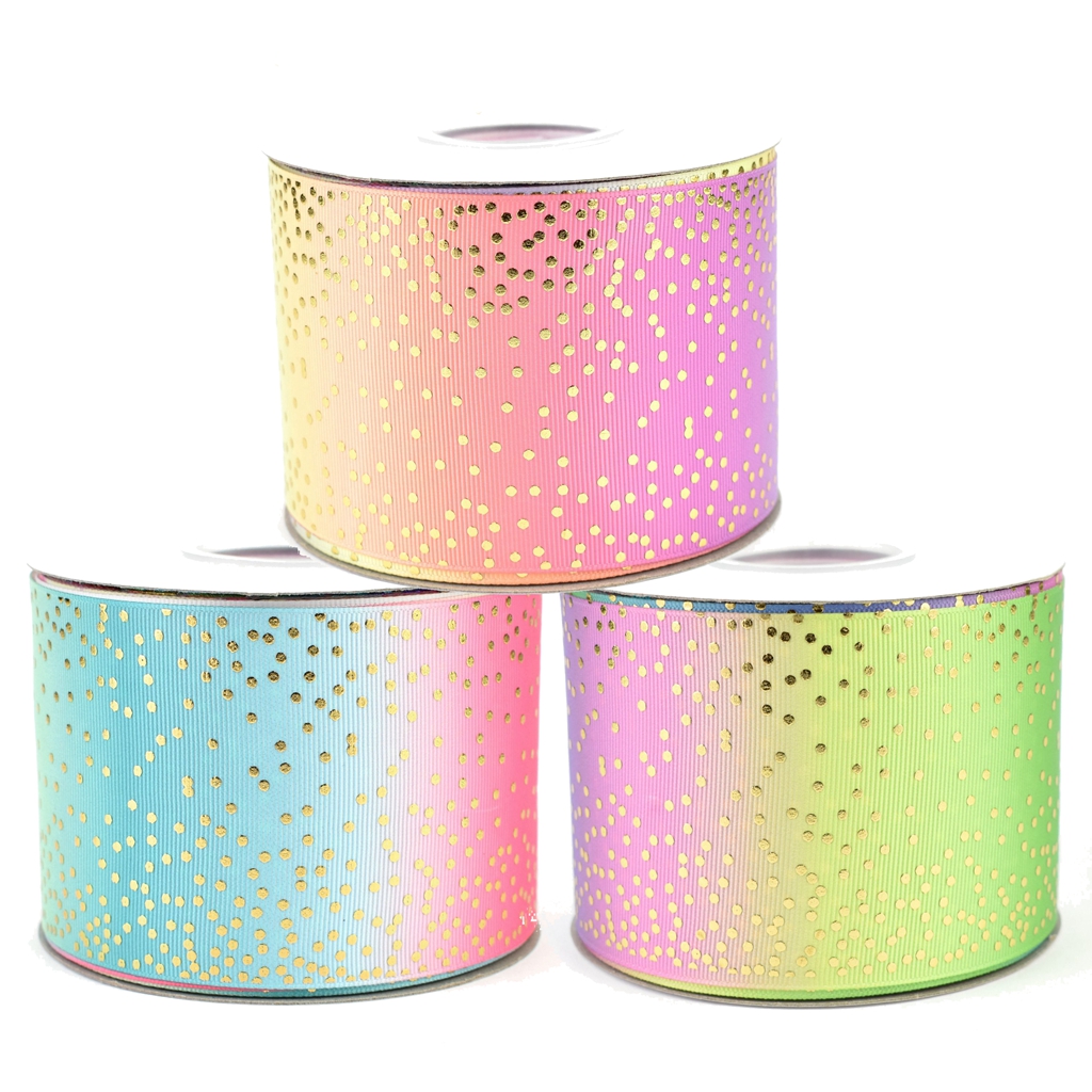 50yards 75mm Gold Foil Random Dots Grosgrain Ribbon Colorful Gradient For DIY Accessories Welcome Custom Printed
50yards 75mm Gold Foil Random Dots Grosgrain Ribbon Colorful Gradient For DIY Accessories Welcome Custom Printed