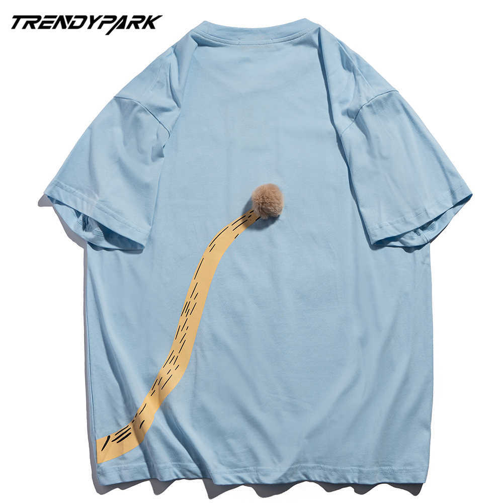 Men's Hip Hop Streetwear T Shirt Funny Lion Print T-Shirt Harajuku Cotton Summer Loose Short Sleeve Tshirt Tops Clothing 210601