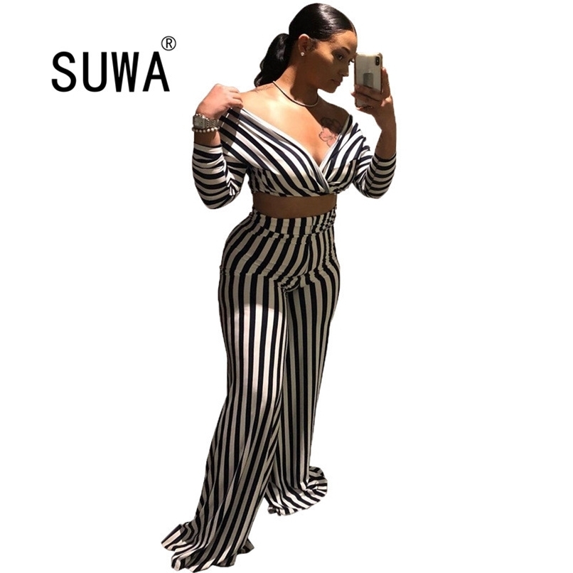 Black White Striped Patchwork Elegant Office Wear Women Sets Clothing Deep V Neck Top Tunic Wide Leg Pants Wholesale 210525
Black White Striped Patchwork Elegant Office Wear Women Sets Clothing Deep V Neck Top Tunic Wide Leg Pants Wholesale 210525