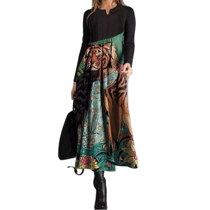 Dress Women Retro Long Landscape Printed Loose Swing Ladies Vestidos Vintage Female Sleeve Maxi Dresses Casual, Black;gray
Dress Women Retro Long Landscape Printed Loose Swing Ladies Vestidos Vintage Female Sleeve Maxi Dresses Casual, Black;gray