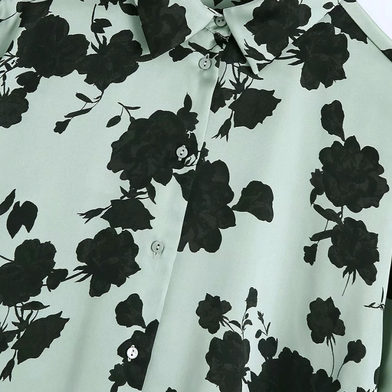 Women Flower Printing Loose Satin Blouse Female Turndown Collar Long Sleeve Shirt Casual Lady Tops Blusas S8316 210317
