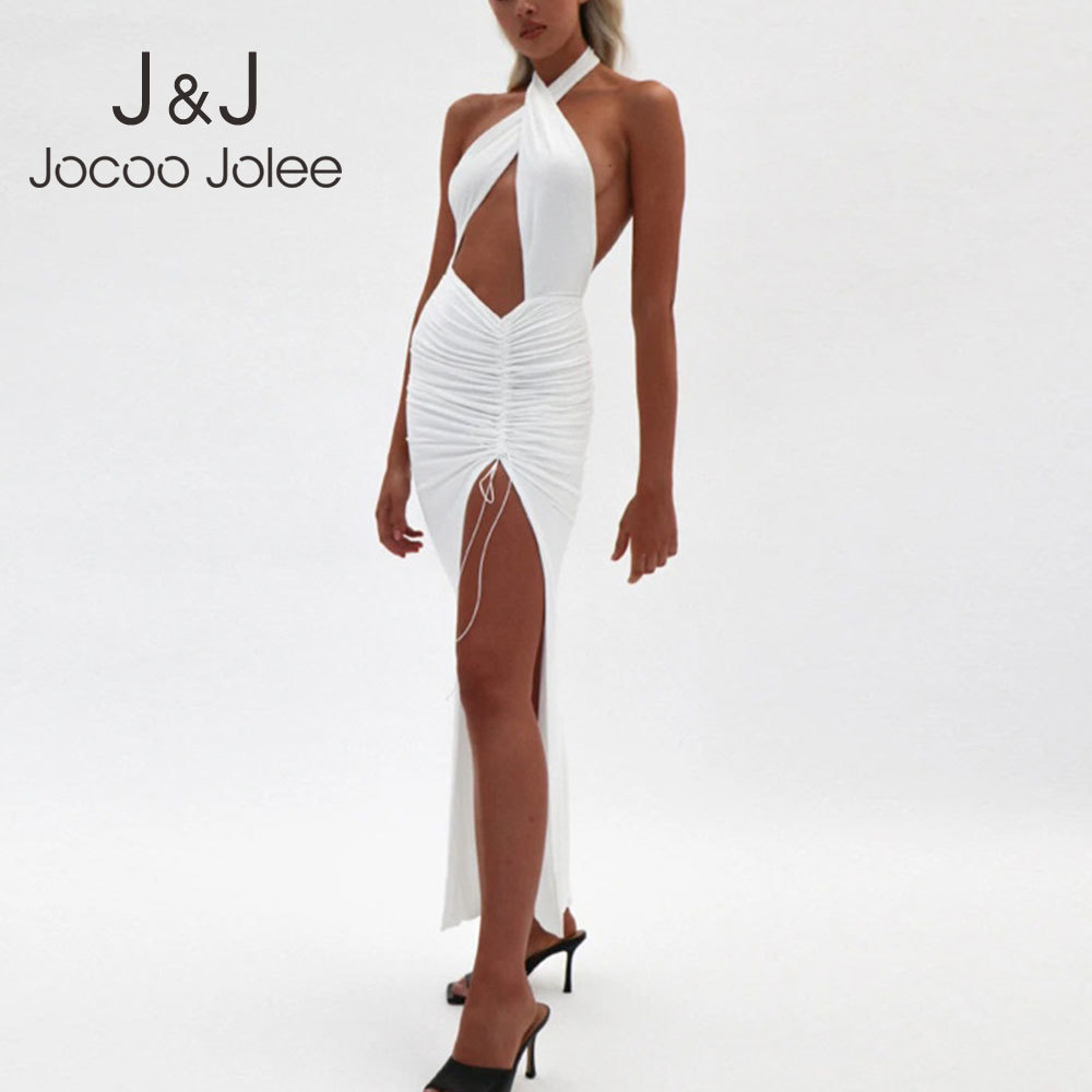 Irregular Hollow Out Waist Strappy Ruched Leg Open Gown Party Dress Women Summer Sexy Front Cross Halter Backless Maxi Dress 210518, White
Irregular Hollow Out Waist Strappy Ruched Leg Open Gown Party Dress Women Summer Sexy Front Cross Halter Backless Maxi Dress 210518, White