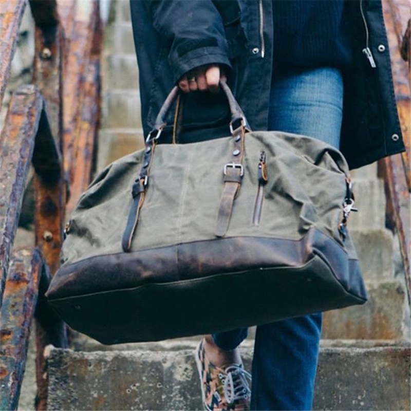 Wax Canvas Duffle Bag Waterproof Crossbody Weekend Bag Travel Bags For Men 210320