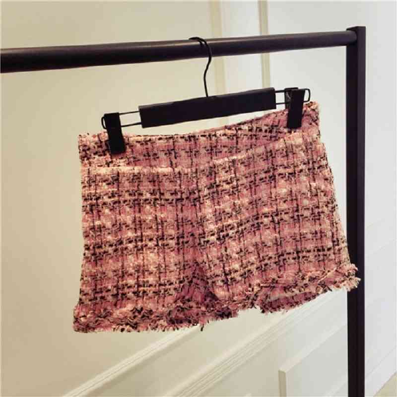 Autumn Winter Tweed 2 Piece Set Women Slim Plaid Jacket Coat + Tassels Shorts Suits Fashion Fringed Trim Ladies Women' s 210514