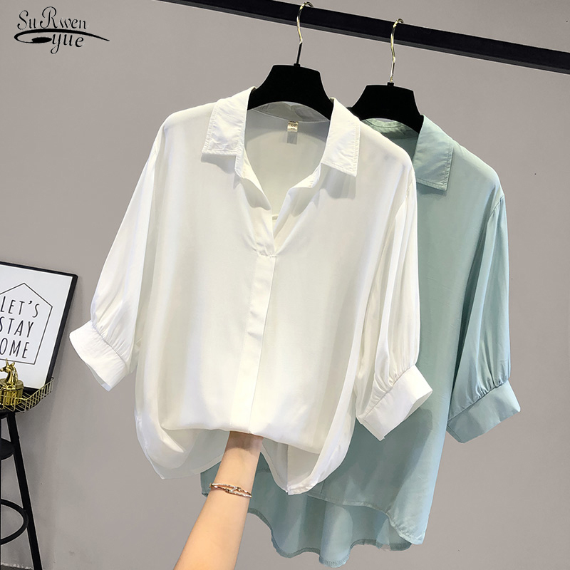 Summer Chiffon Turn Down-collar Women Shirts Casual Single Breasted Solid Loose Women Blouses and Tops Short Sleeve 14623 210518, White
Summer Chiffon Turn Down-collar Women Shirts Casual Single Breasted Solid Loose Women Blouses and Tops Short Sleeve 14623 210518, White