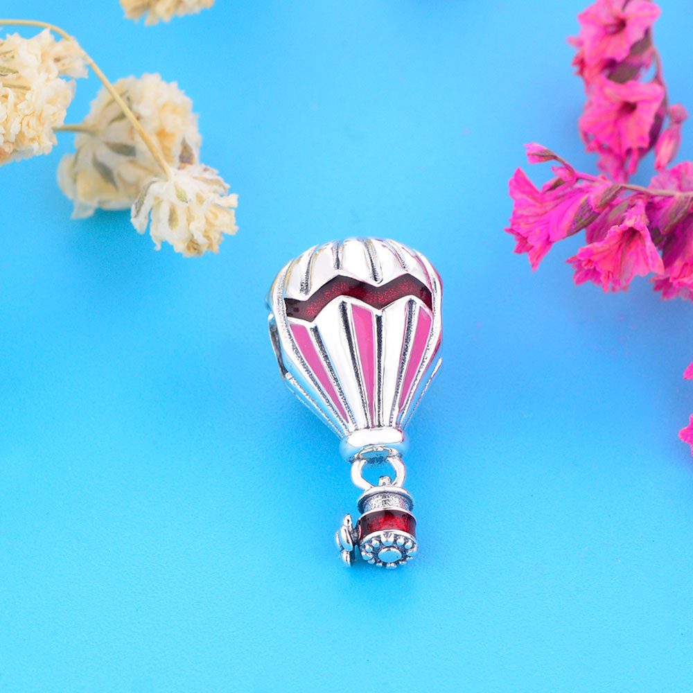 Fit Original Charm Bracelet 925 Silver Blue Red H0t Air Balloon Pendant Bead For Making Women Travel Berloque