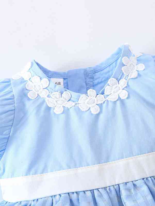 Baby Puff Sleeve Zip Back Appliques Dress SHE
