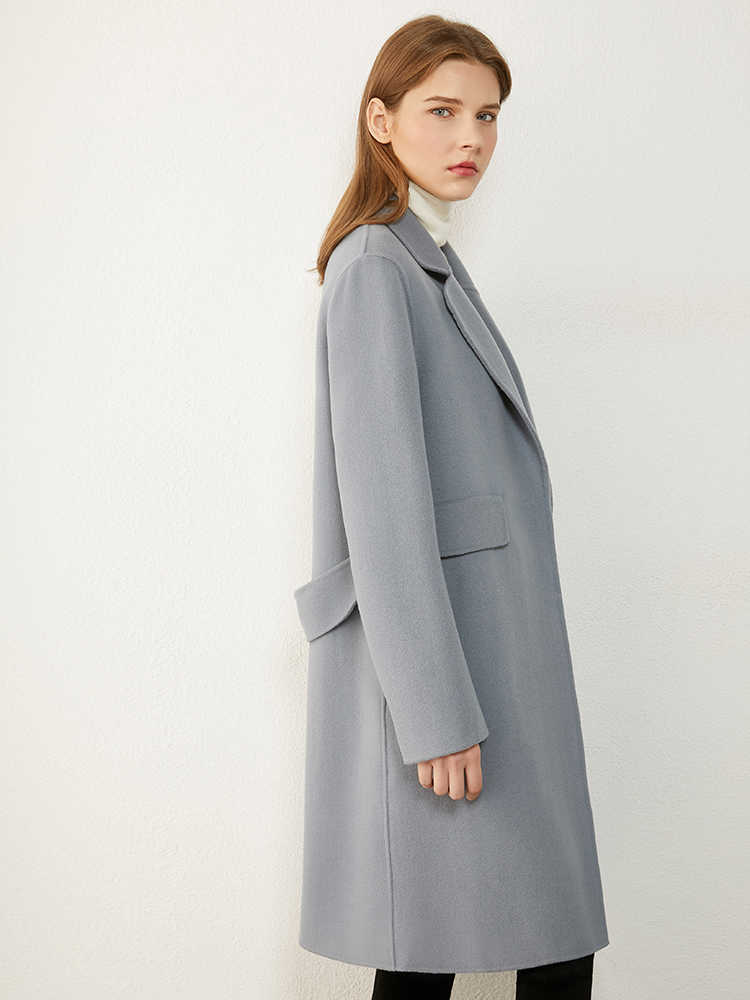 Minimalism Winter Coat Female Fashion Double-sided Wool 100%wool Solid Lapel Jackets For Women 1349 210527