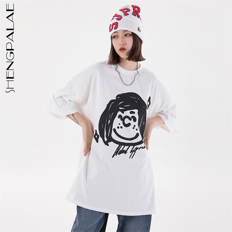 Cartoon Girl Printed Basic Tops Women's Summer Round Neck Large Size Short Sleeve T-shirt Female Tide 5C359 210427