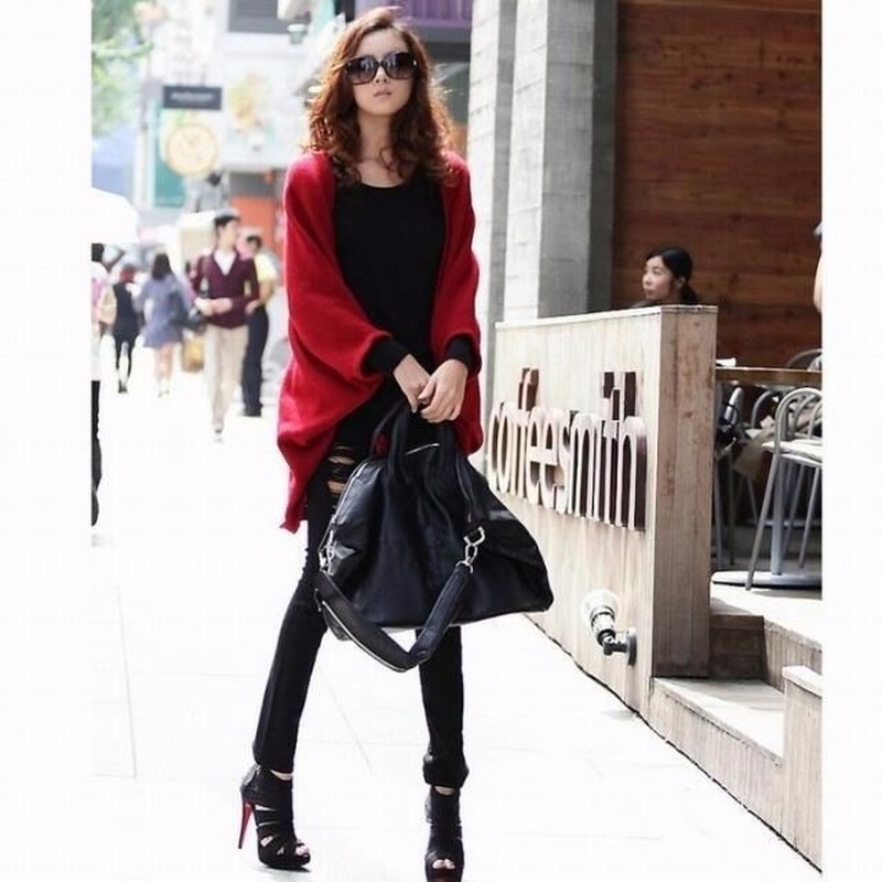 Solid Color Shawl Autumn Winter Sweater Loose Bat Sleeve Cardigan Plus Size Cape Coat Women's Han Fan 210427