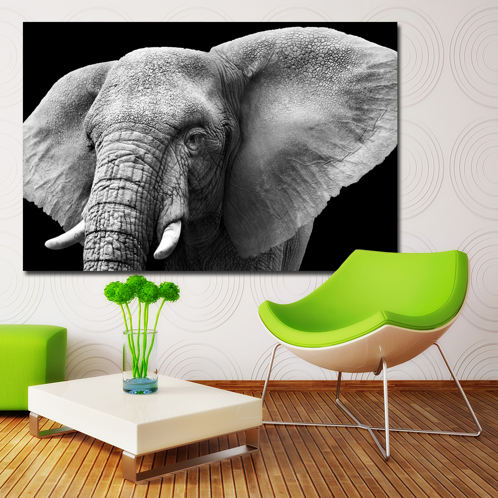 Art Black White Elephant print Painting on canvas Art Canvas Printing Decoration For Living Room Animal Picture Wall