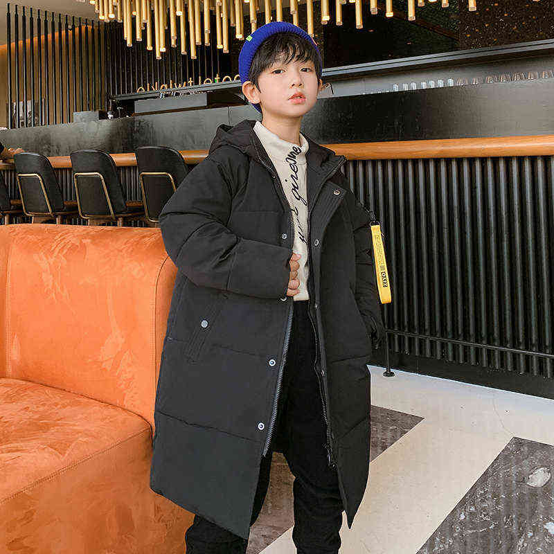 Winter Clothes For Teen Boys 5 To 14Years Thicken Warm Kids Long Jacket Black Cotton Parkas Casual Children Snow Coat Outerwears 211111