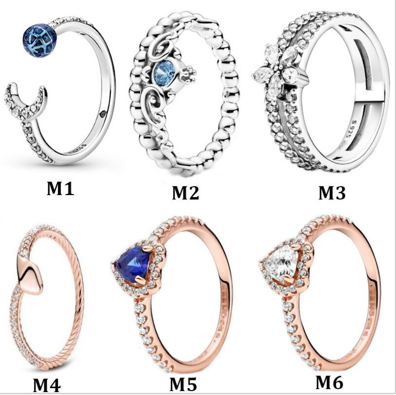 fine S925 Sterling Silver Ring rose gold Cinderella Shining Elegant Heart Wedding Rings size 610