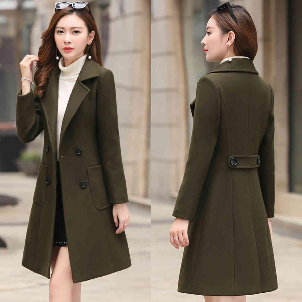 New Autumn Winter Woolen Women Jacket Coat High quality Long Slim Blend Outerwear Female Ladies Wool Coats Jacket Overcoat 200930