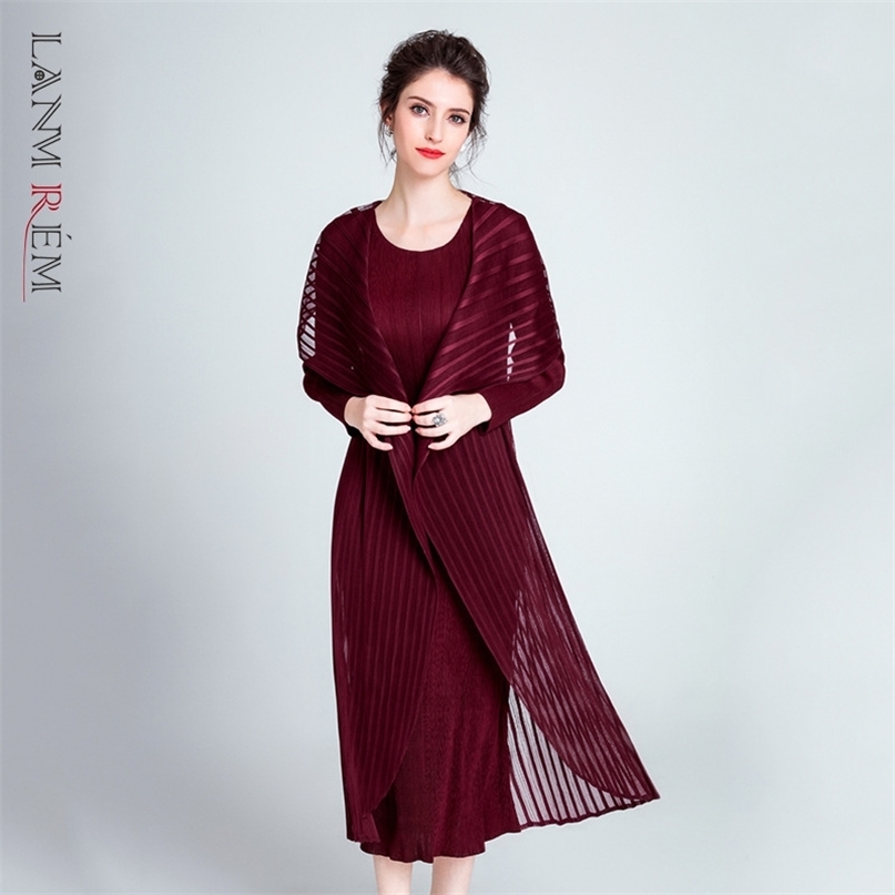 Women Dress Round Neck Loose Casual High Waist Long Sleeve Pleated Mesh Dresses Ladies Elegant Summer Clothing 2H237 210526, Wine 
Women Dress Round Neck Loose Casual High Waist Long Sleeve Pleated Mesh Dresses Ladies Elegant Summer Clothing 2H237 210526, Wine
