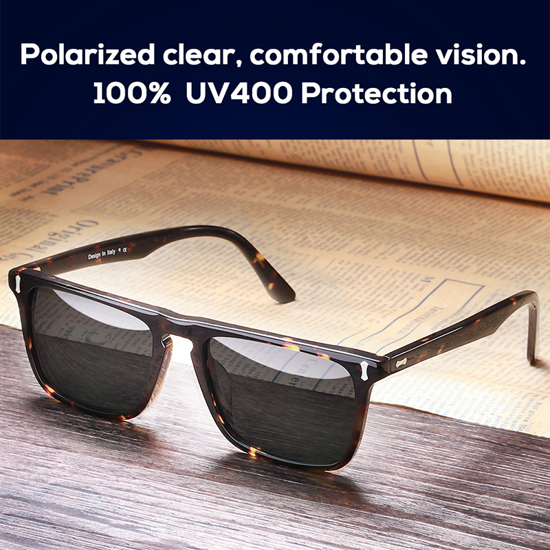 Carfia Mens Sunglasses Polarized Lenses Vintage Sun glasses 100% UV Protection 53572 Square 54mm with case