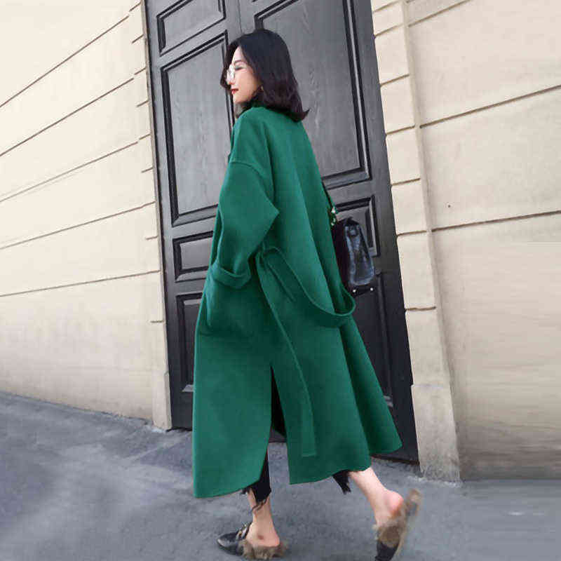 Women Coat Women's Mid-length Autumn And Winter Clothes Hepburn Style Coat Knee-length Outwear Rm* 211104