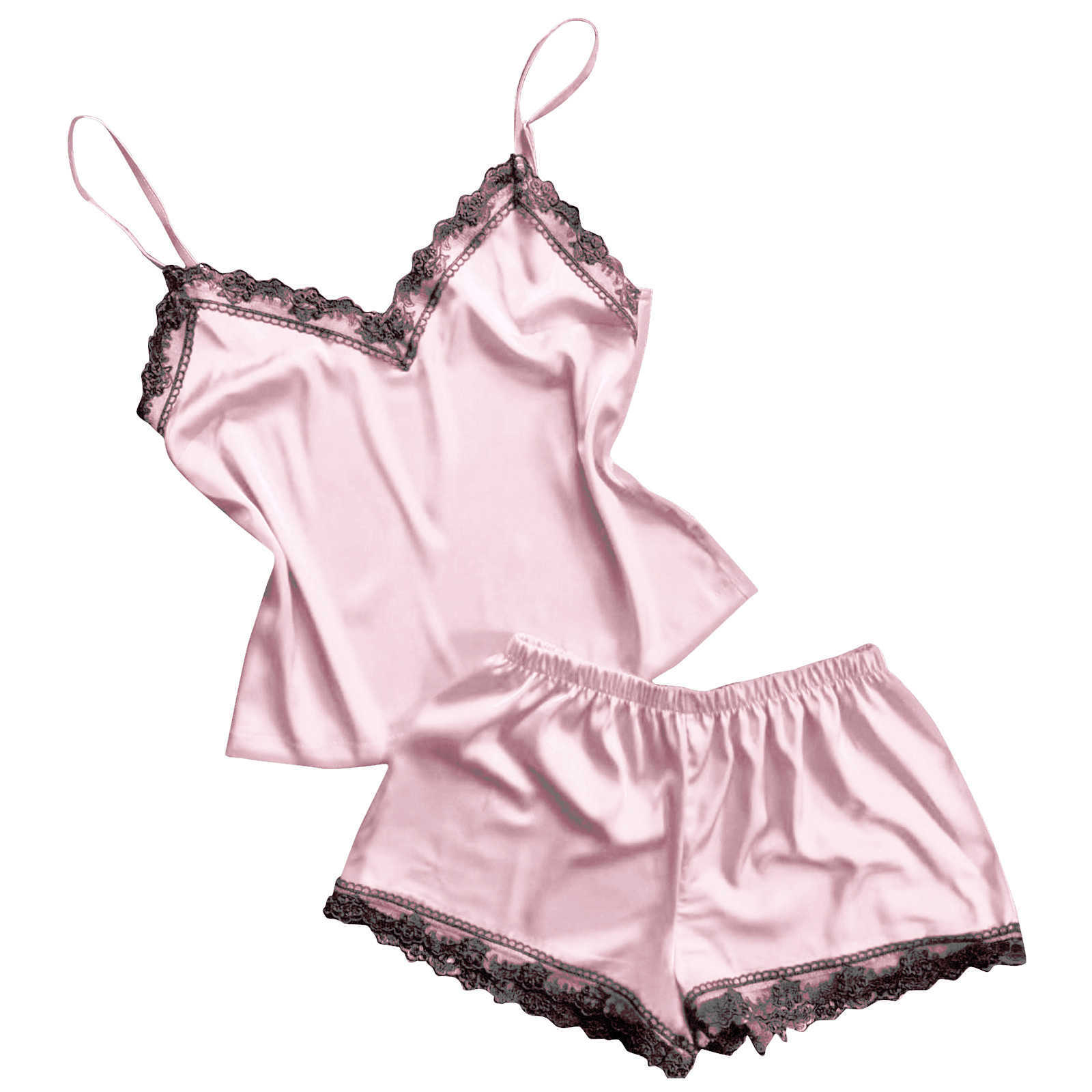 Hot Selling 1Set Adult Women Sleepwear Satin Lace V-neck Eyelash Lace Solid Color Sexy Set Pajamas Lingerie Fast Shipping Q0706
Hot Selling 1Set Adult Women Sleepwear Satin Lace V-neck Eyelash Lace Solid Color Sexy Set Pajamas Lingerie Fast Shipping Q0706