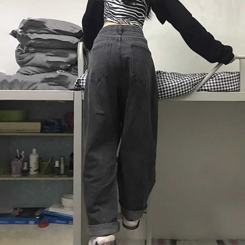 Women Jeans Vintage Adjustable High Waist BF Oversize Wide Leg Trousers Summer Baggy Allmatch Streetwear Retro Chic 210922