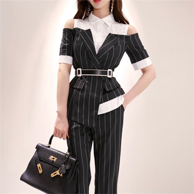 Summer Short Sleeve Contrast color Patchwork turn down collar tops and Striped Long Pant Two Piece Sets Office Work Suits 210603, Picture color
Summer Short Sleeve Contrast color Patchwork turn down collar tops and Striped Long Pant Two Piece Sets Office Work Suits 210603, Picture color