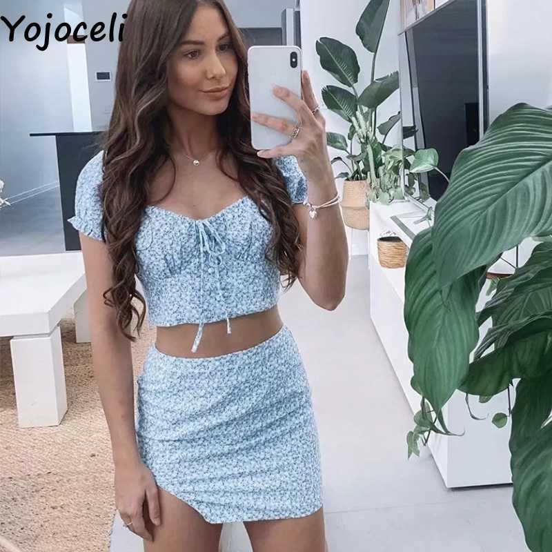 Yojoceli Sexy print short elegant dres two piece set Summer beach casual split Female daily cute vestidos 210609
