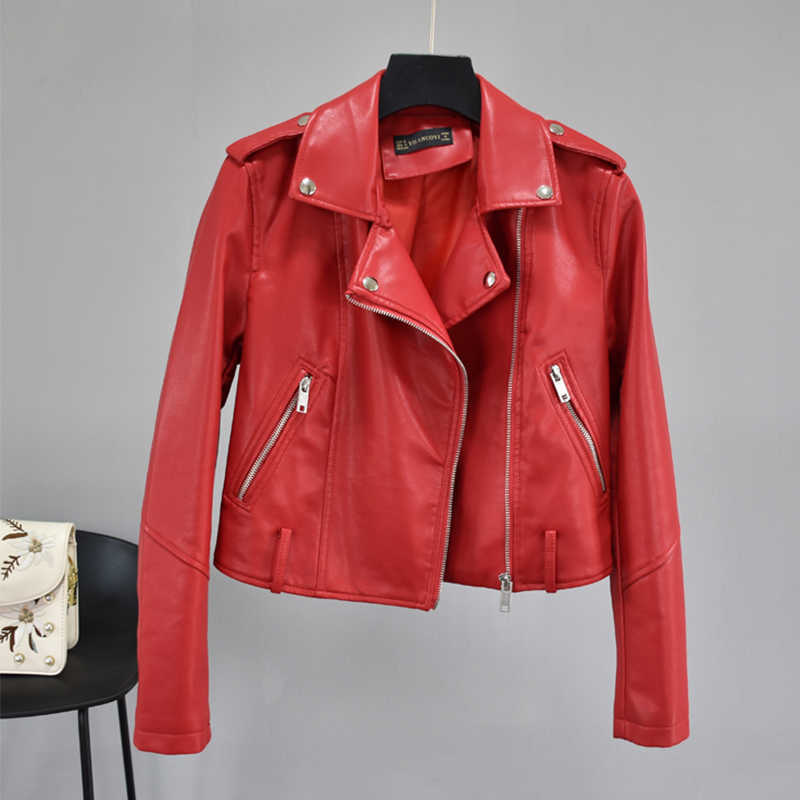 LY VAREY LIN Faux Soft Pu Leather Jacket Women Turndown Collar Motorcycle Zipper Basic Jackets Female Rivet Epaulet Biker Coats 210526