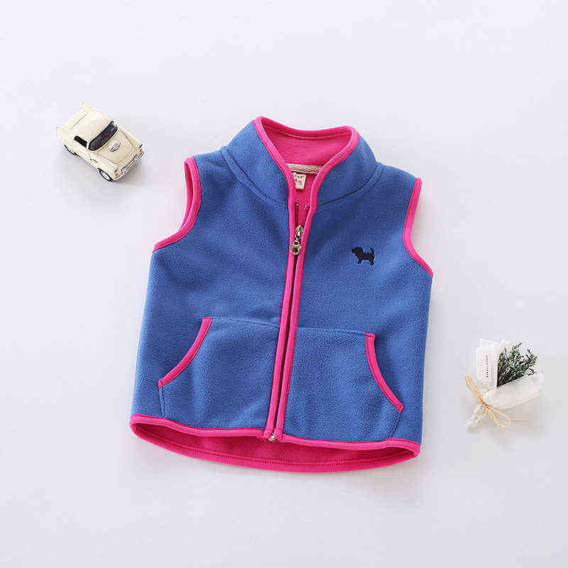 Sundae Angel Vest For Boy Girls Stand Collar Embroidery Dog Polar Fleece Kids Baby Outerwear Coats Children Waistcoats 2-7Y 211203