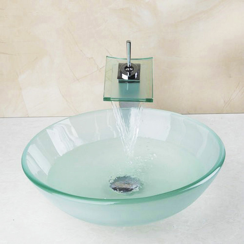 Bathroom Sink Faucets Tall Waterfall Basin Tap Washbasin Glass Hand-painted Lavatory Bath Combine Brass Set Faucet Mixer P9bs