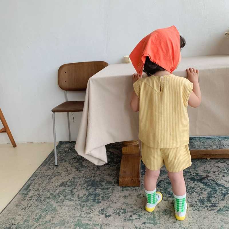 Korean style summer set boys and girls cotton loose striped sleeveless T shirts shorts 2pcs suit children outfits 210615