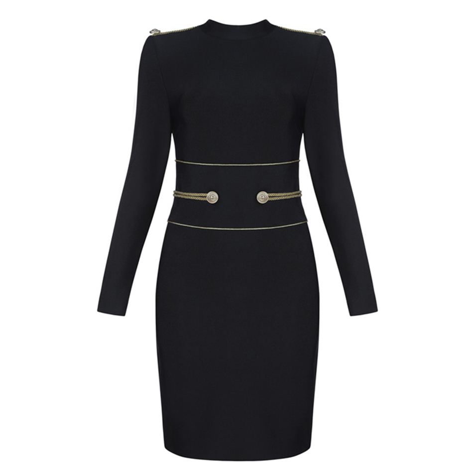 Summer Black Bandage Dress Lady Sexy Long Sleeve Mini Club Vestidos Elegant Celebrity Party 210525