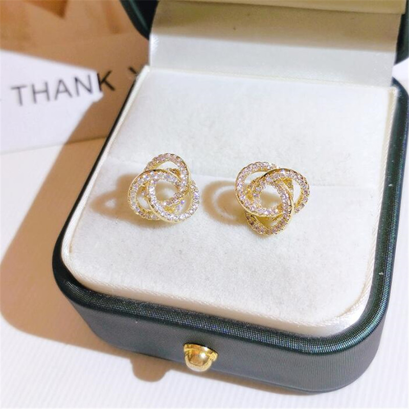 Ins Top Selling Stud Earrings Simple Fashion Jewelry 925 Sterling Silver& Gold Fill Pave White Sapphire CZ Diamond Gemstones Eternity Women Wedding Ea