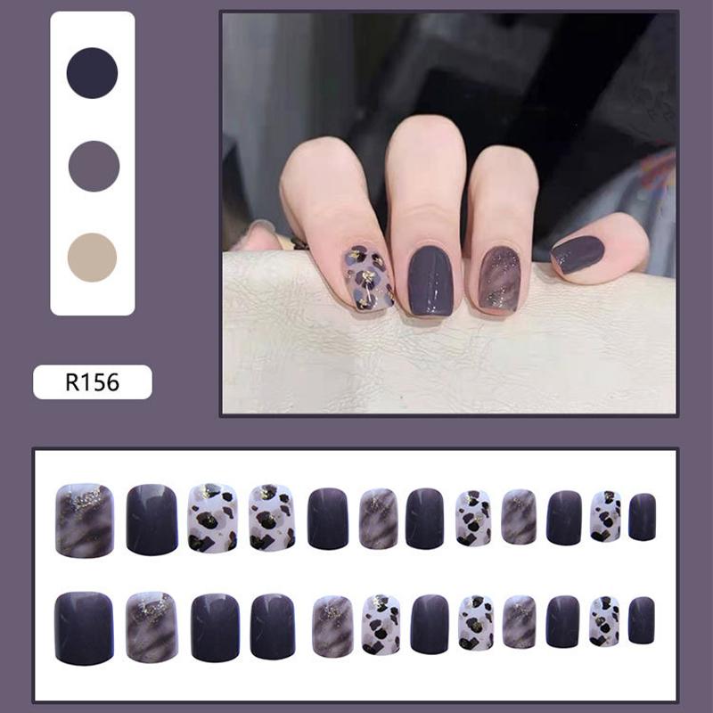 False Nails 24 Pcs Amber Marble Small Floral Design Fake Autumn Flowers Press On Nail Tips Art Tools For Manicure Makeups