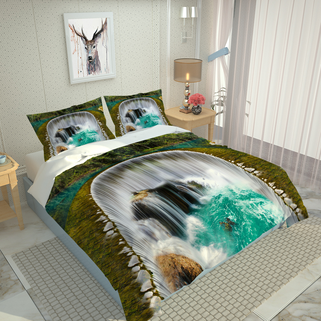 Twin Full Queen King Size waterfall 3pcs Duvet Cover Set With Pillowcase Bedding Sets