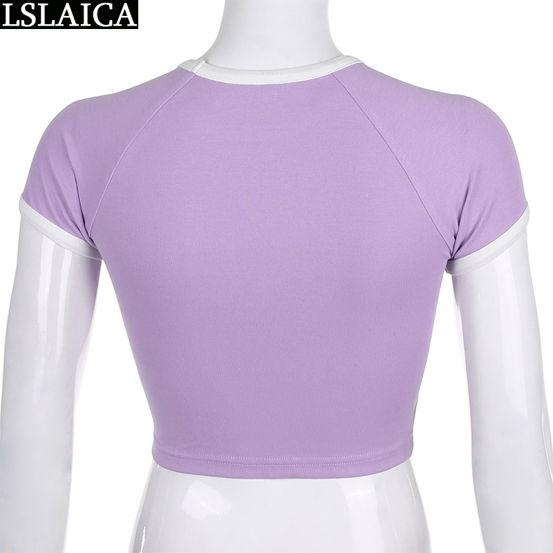 Women T-shirt short sleeve round neck purple wild simple office party women clothes casual fashion butterfly decorated 210515