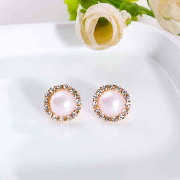 Charms Ear Stud Clip Rings Diamond Inlaid Gold Pearl Set 6-piece Round Court Combination Female Accessories