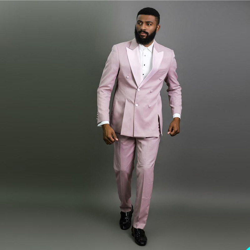 Plus Size Pink Groom Wedding Tuxedos Winter Mens Groommen Double Breasted Party Prom Jacket Business Work Wear Outfit 2 Pieces