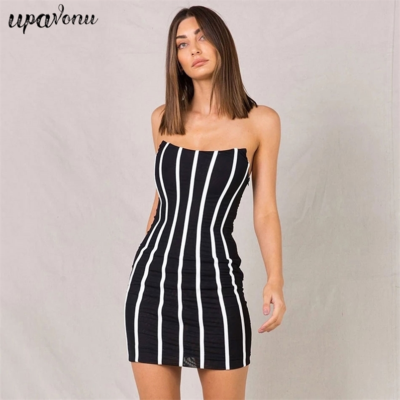 Free Strapless Striped Bandage Dress Vestidos Women's Sexy Sleeveless Backless Bodycon Mini Club Party 210524
