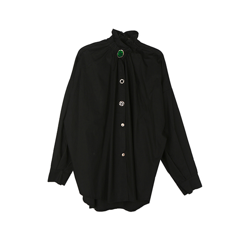 White Diamonds Button Shirt For Women Lapel Collar Long Sleeves Loose Oversized Shirts Female Fashion 210524